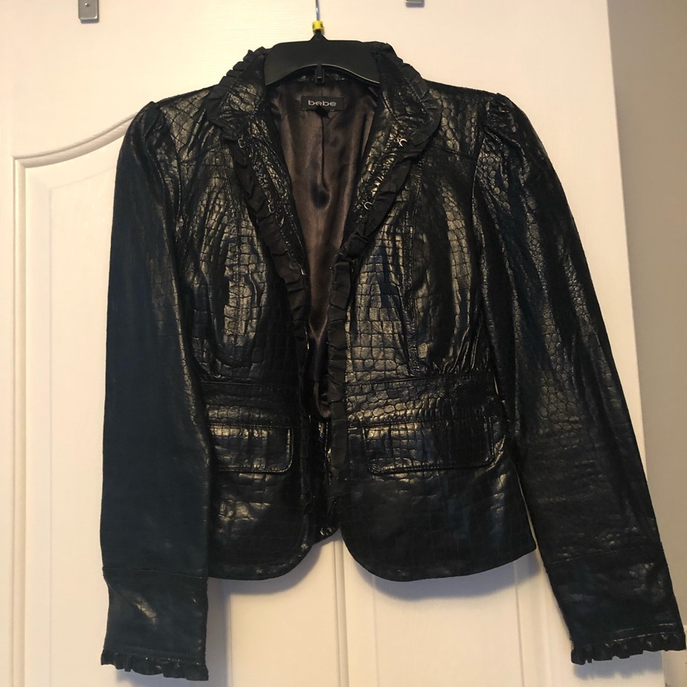 Bebe black leather jacket small